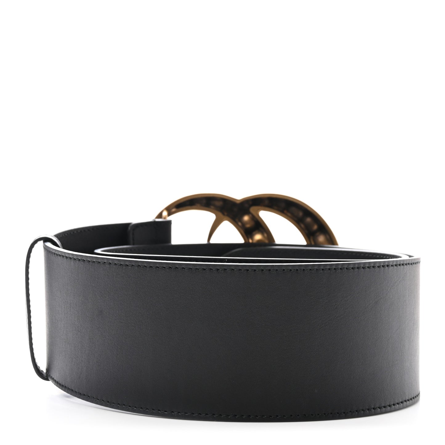 Moon Calfskin Pearl Double G 70mm Belt 85 34 Black Cream