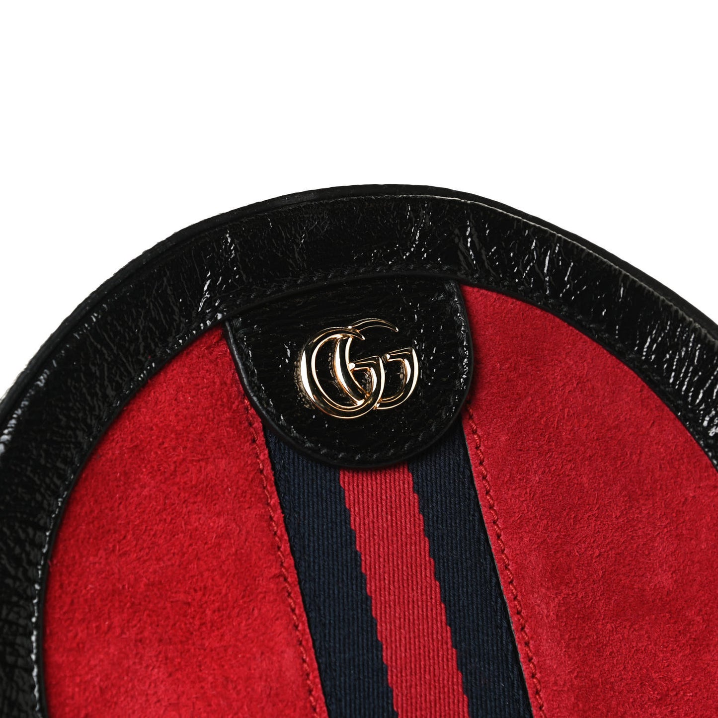 Suede Patent Web Mini Ophidia Round Shoulder Bag Hibiscus Red Black
