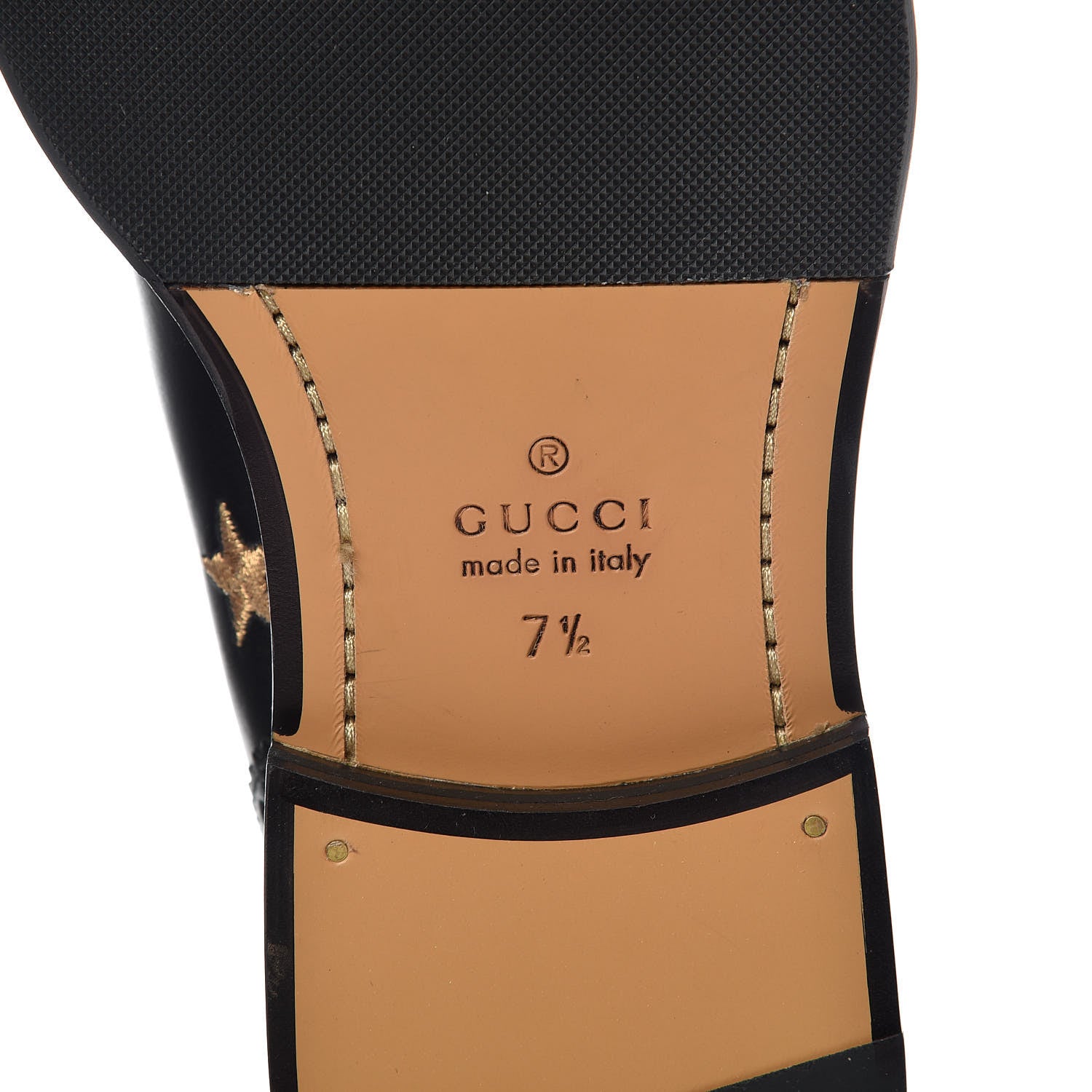 Gucci Calfskin Sylvie Web Bee Star Embroidered Mens Brogue Captoe Boots 7.5 Black 8 of 9