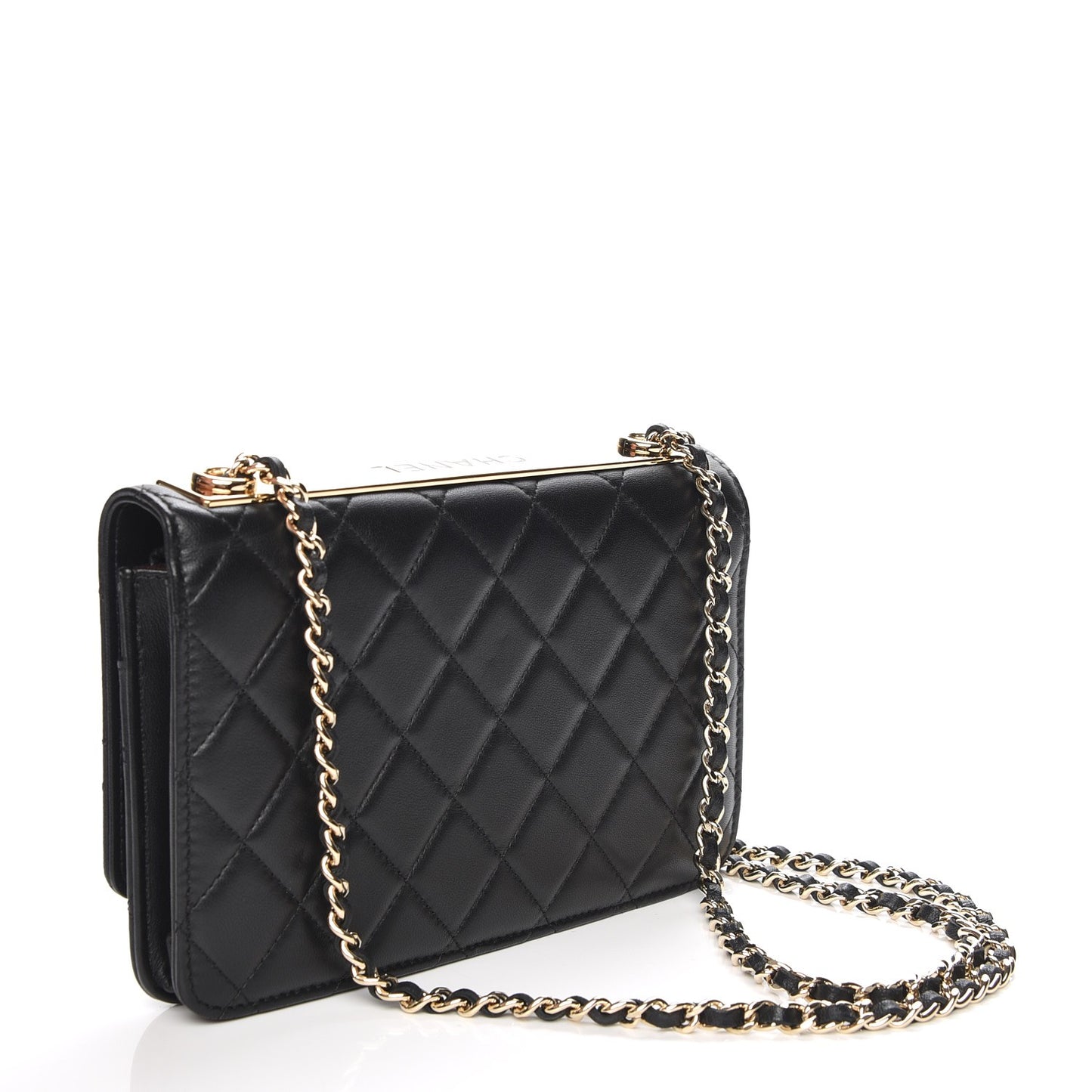 Lambskin Quilted Trendy CC Wallet On Chain WOC Black
