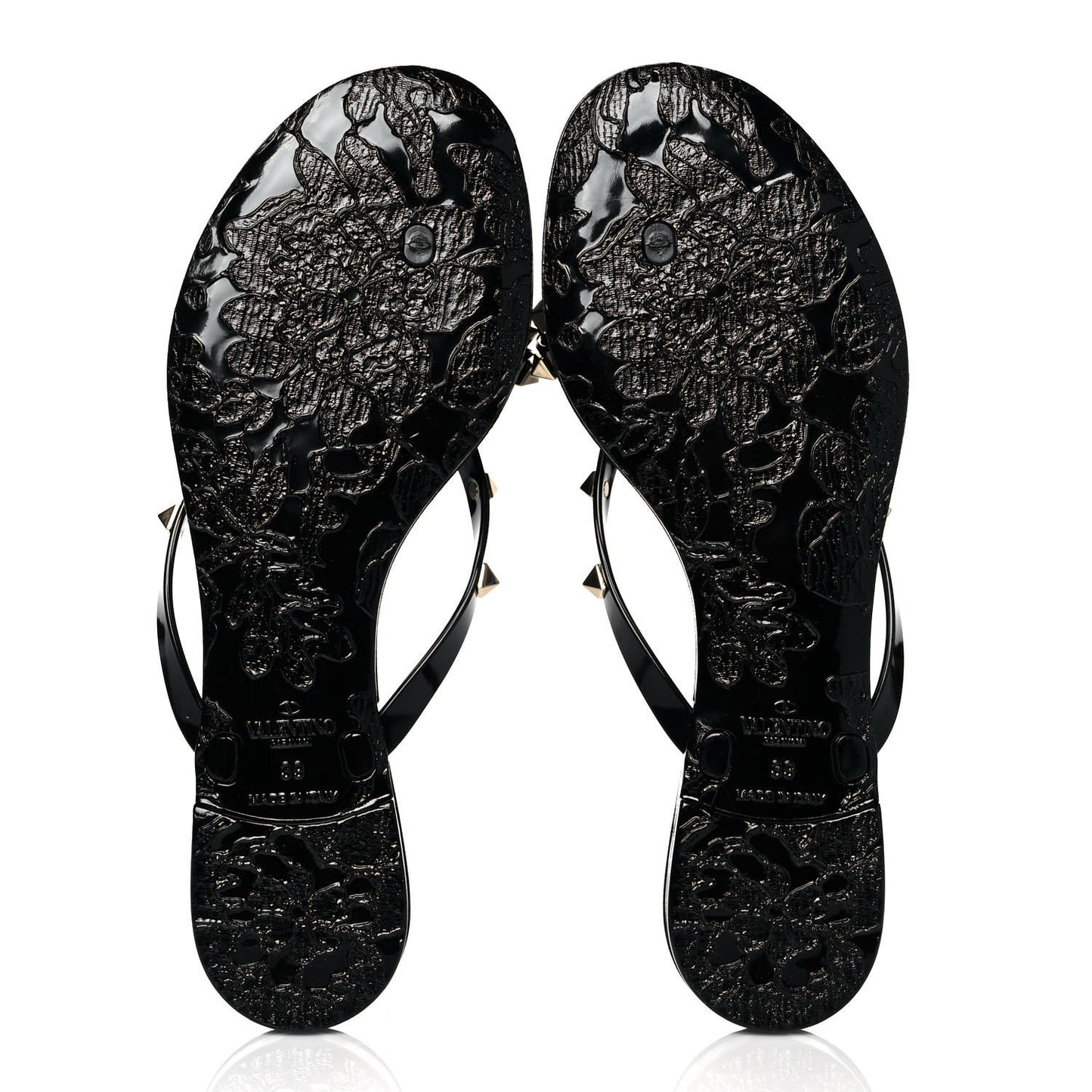 PVC Jelly Rockstud Bow Thong Sandals 39 Black
