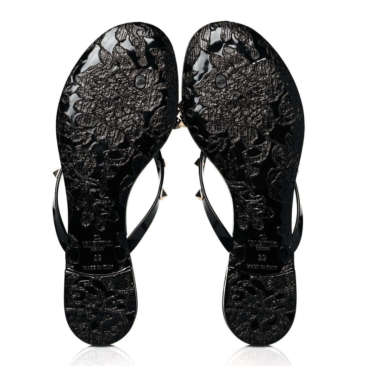 Valentino Garavani PVC Jelly Rockstud Bow Thong Sandals 39 Black 5 of 8