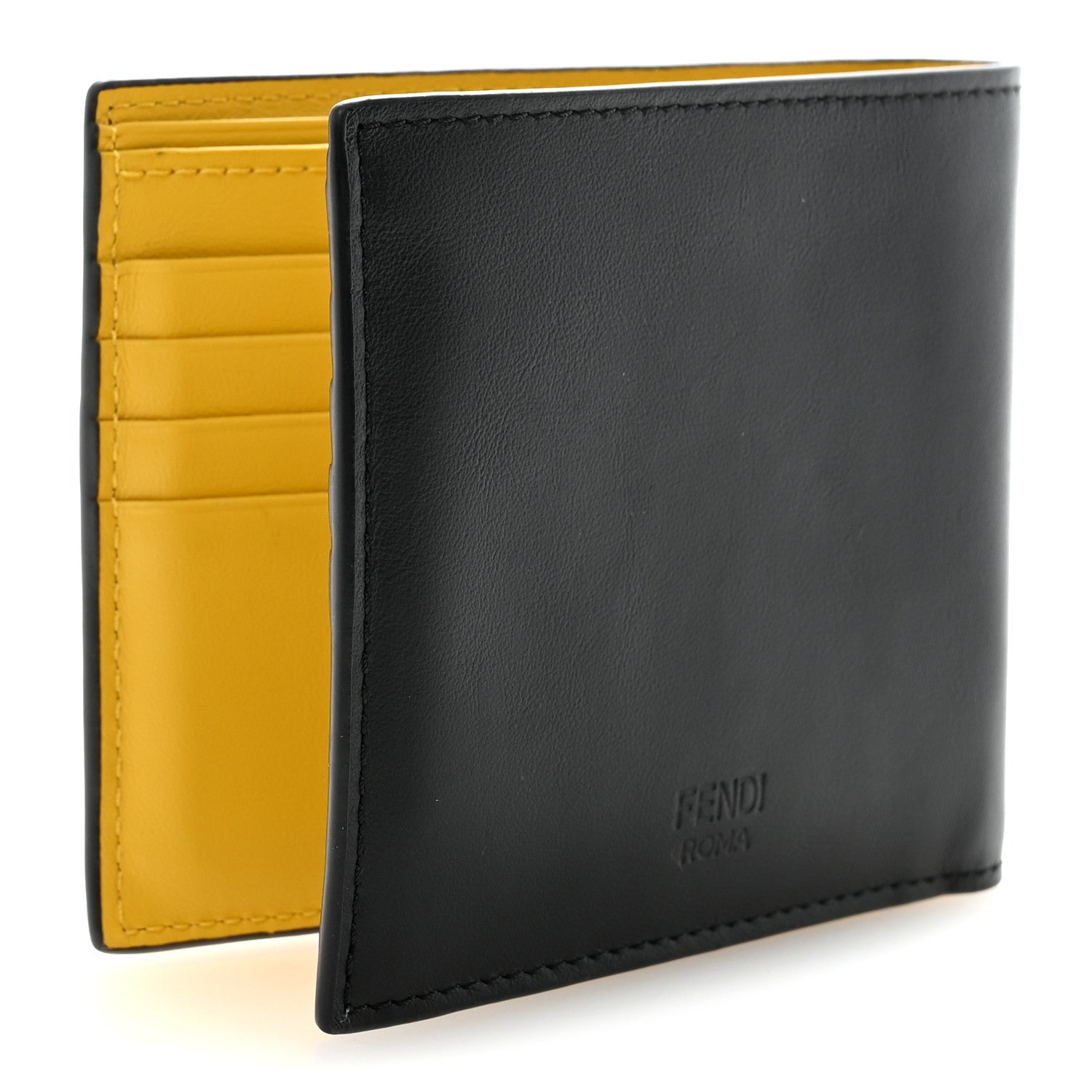 Fendi Vitello Grace Cruise Corner Bug Eye Bi-fold Wallet Black Sunflower 8 of 14