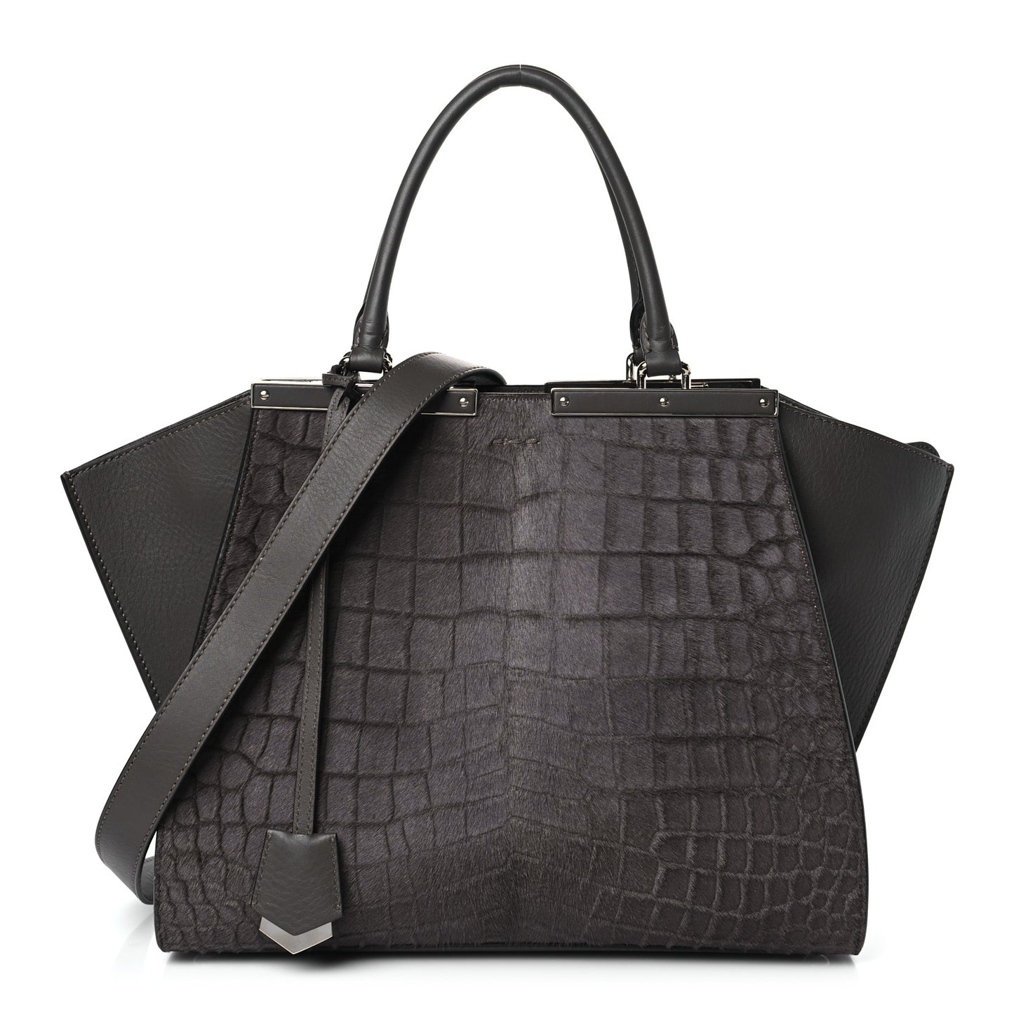 Vitello Pelo Flamingo Crocodile Embossed Petite 3Jours Tote Carbone
