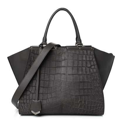 Fendi Vitello Pelo Flamingo Crocodile Embossed Petite 3Jours Tote Carbone 1 of 9