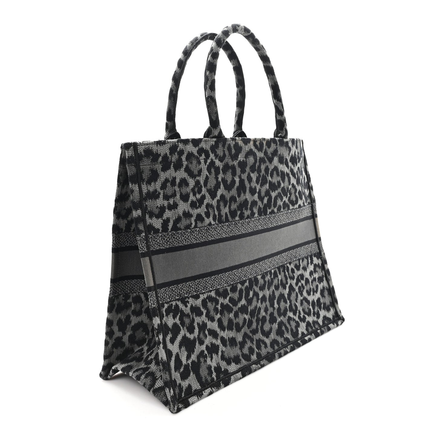 Canvas Mizza Embroidered Large Leopard Book Tote Grey