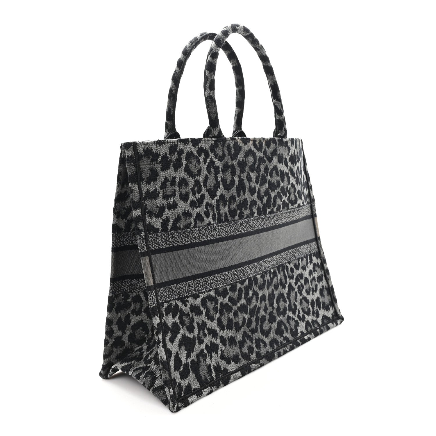 Christian Dior Canvas Mizza Embroidered Large Leopard Book Tote Grey 3 of 11