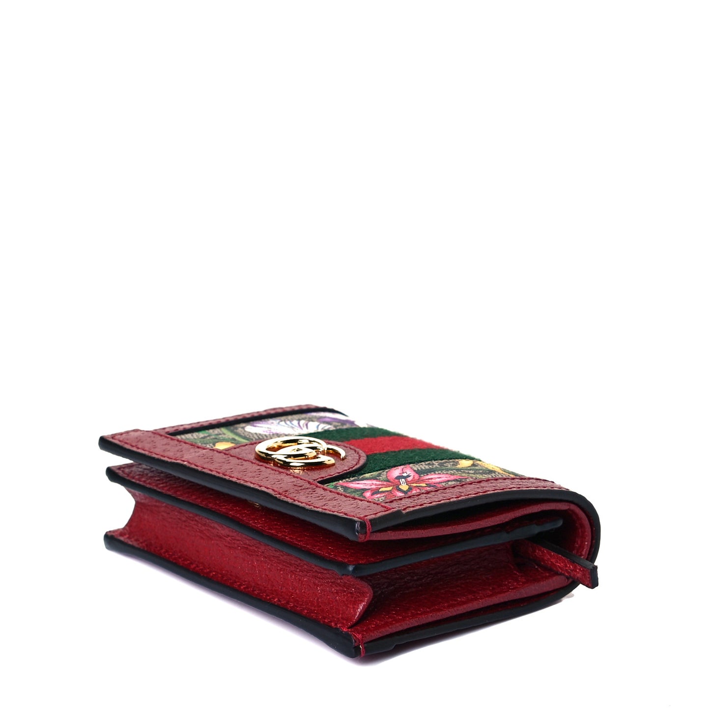 GG Supreme Monogram Flora Web Ophidia Card Case Red
