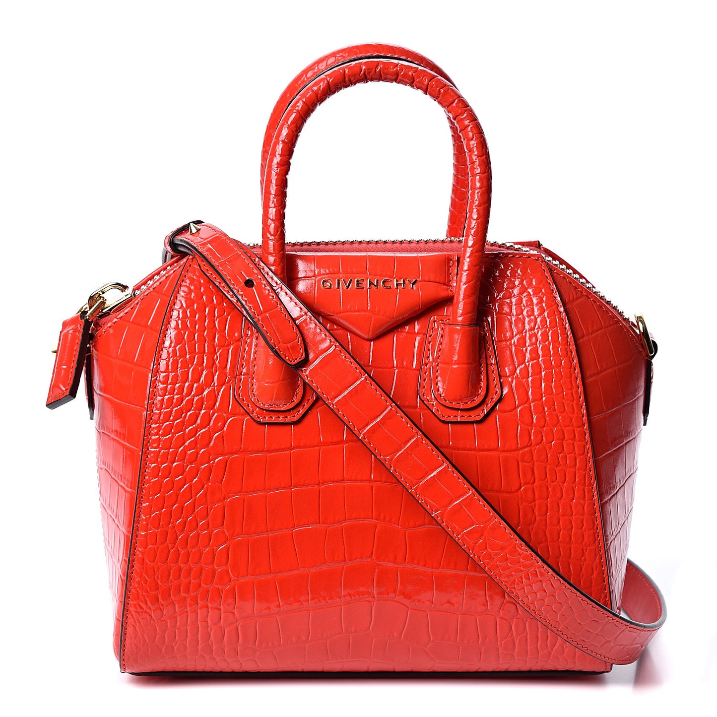 Calfskin Crocodile Embossed Mini Antigona Red