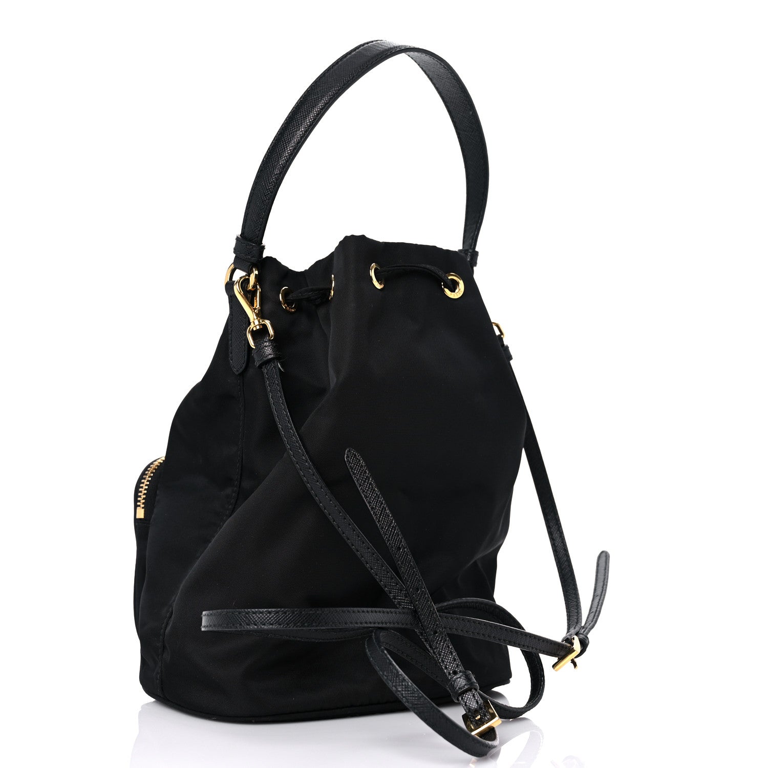 Prada Saffiano Tessuto Nylon Mini Bucket Crossbody Bag Black 3 of 18