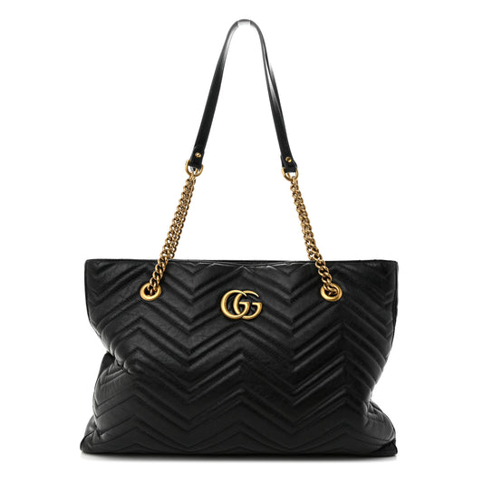 Vintage Calfskin Matelasse Medium GG Marmont Slim Tote Black