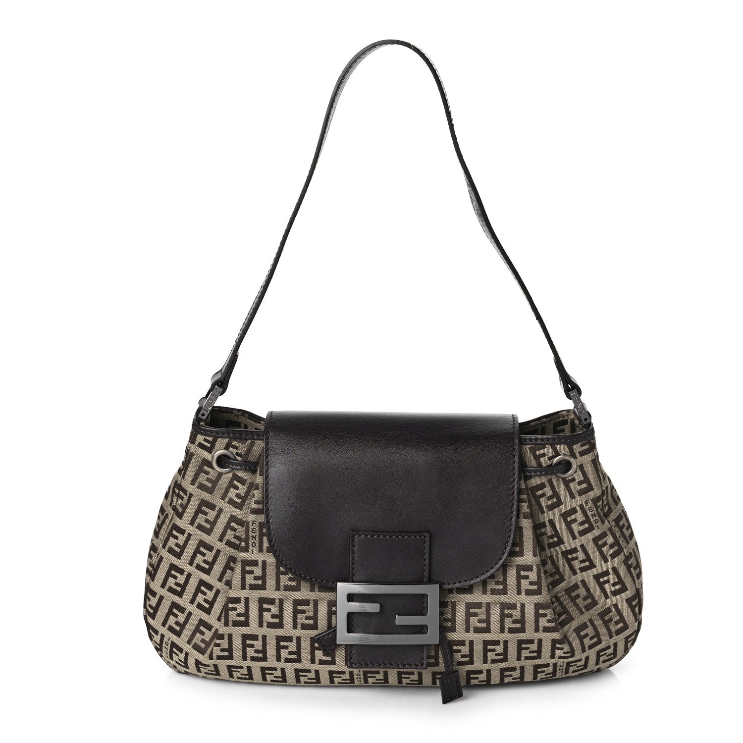 Fendi Zucchino Vitello Drawstring Shoulder Bag Testa di Moro Beige 1 of 7