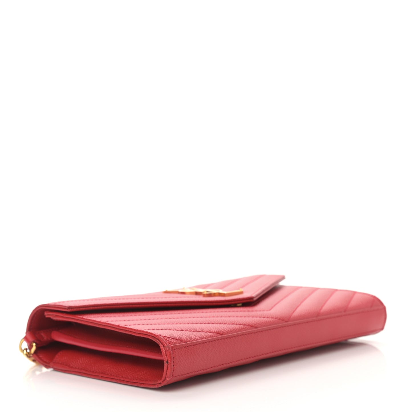 Grain De Poudre Matelasse Chevron Monogram Chain Wallet Red