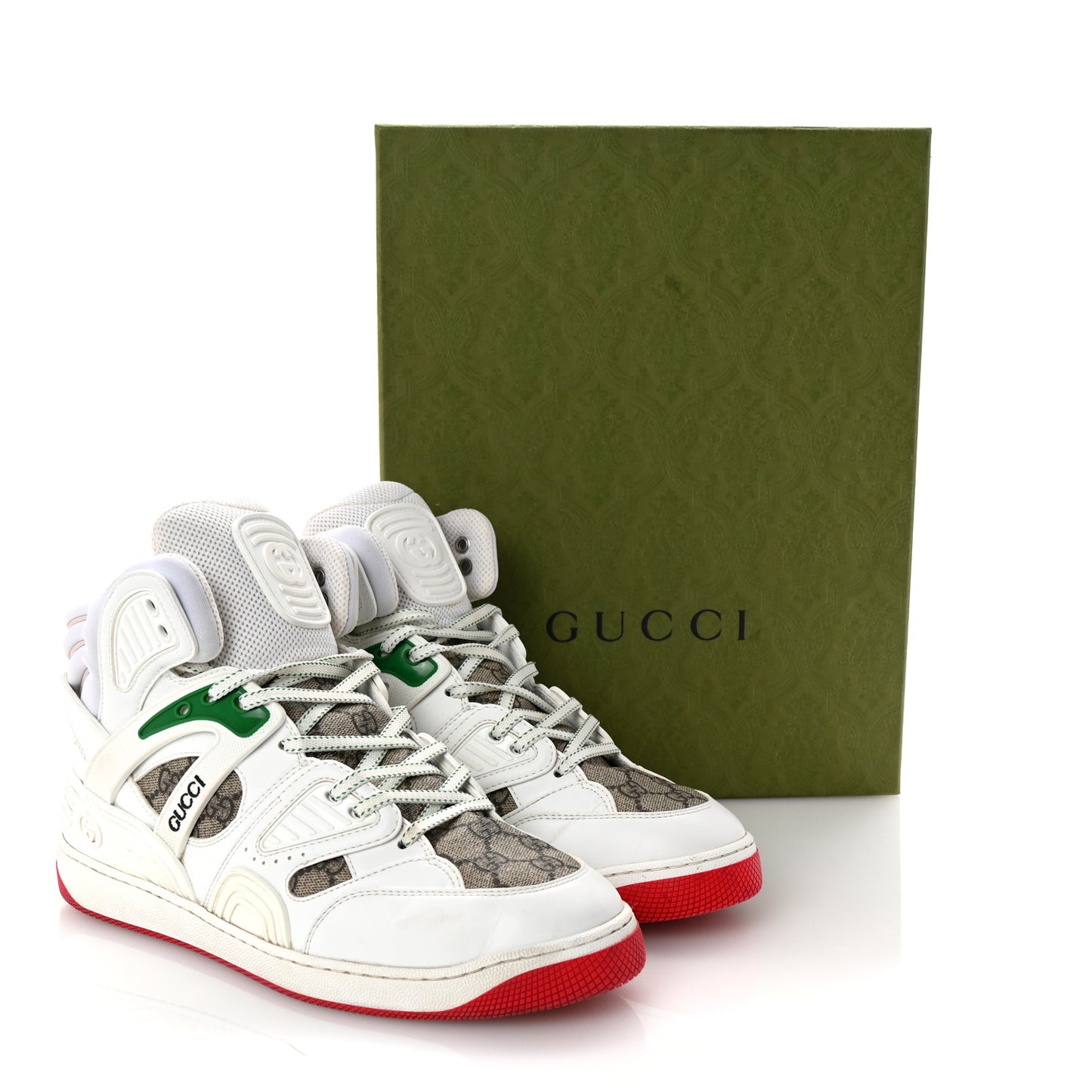Demetra GG Supreme Monogram Mens Basket High Top Sneakers 8.5 Great White Beige Ebony