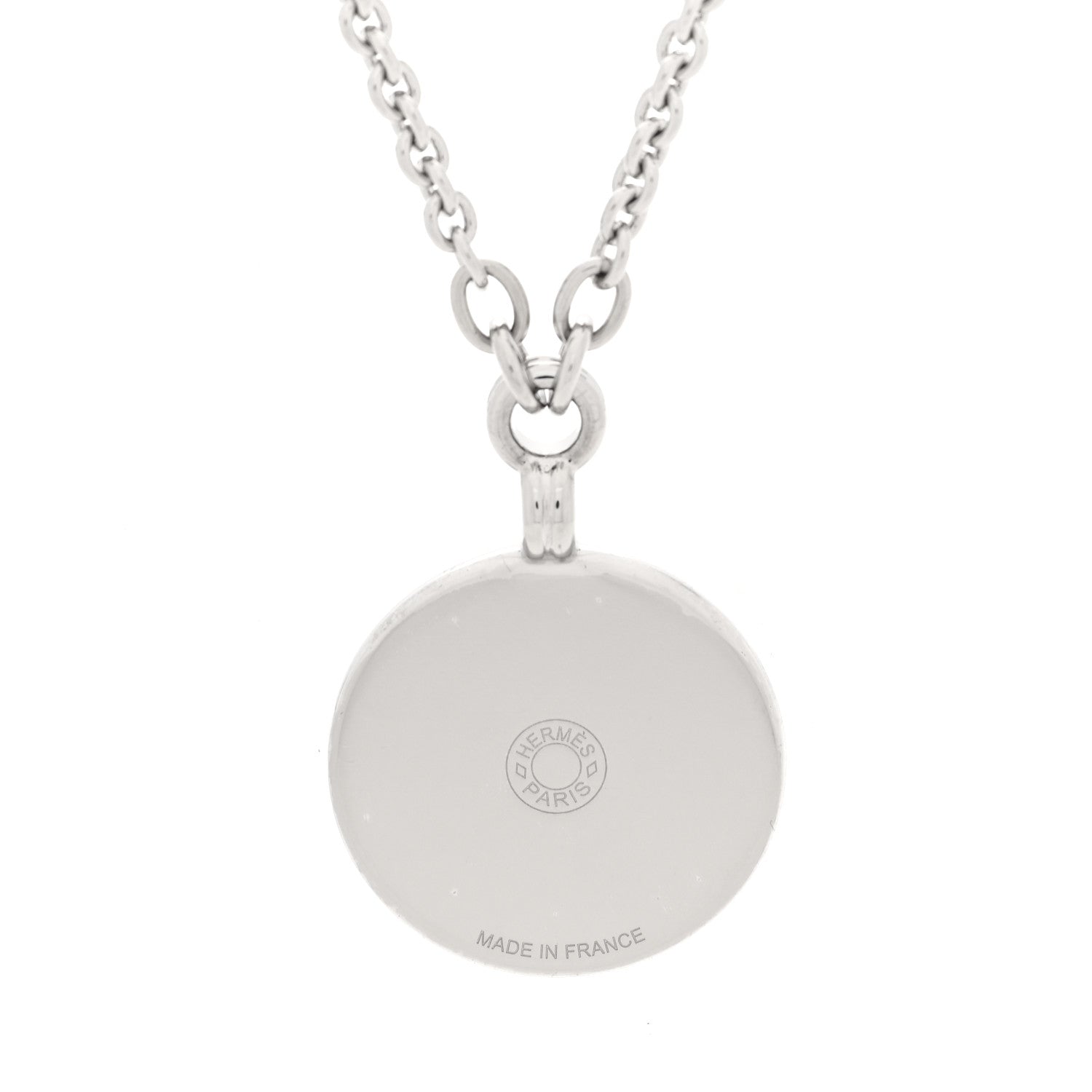 Hermes Lacquered Palladium Enamel Collier Medaille PM Necklace Rose Candeur 4 of 5