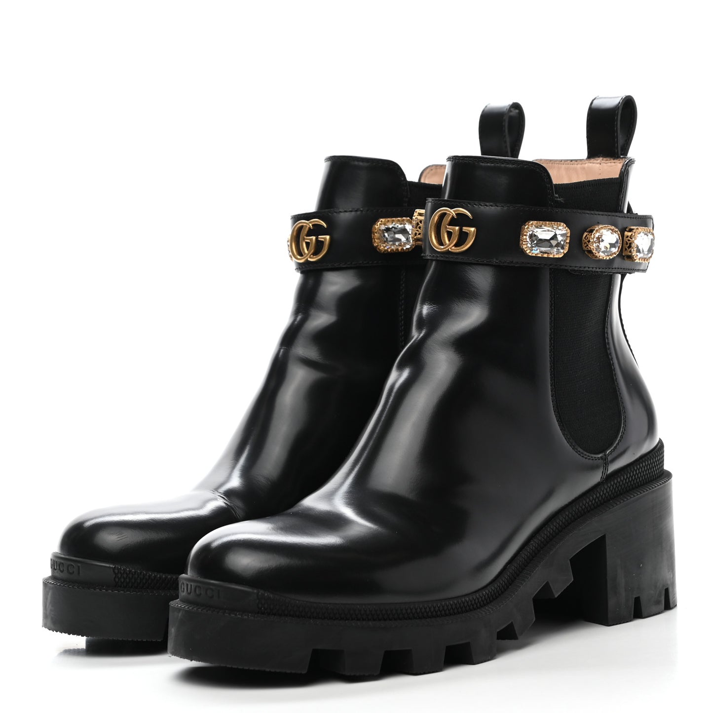 Calfskin Crystal GG Trip Chelsea Ankle Boots 39 Black