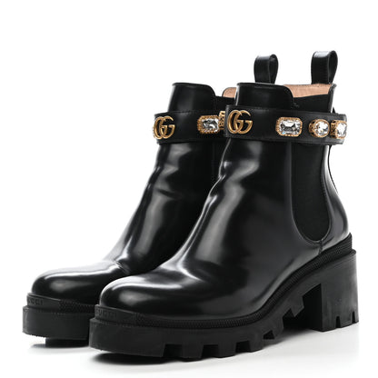 Gucci Calfskin Crystal GG Trip Chelsea Ankle Boots 39 Black 3 of 9