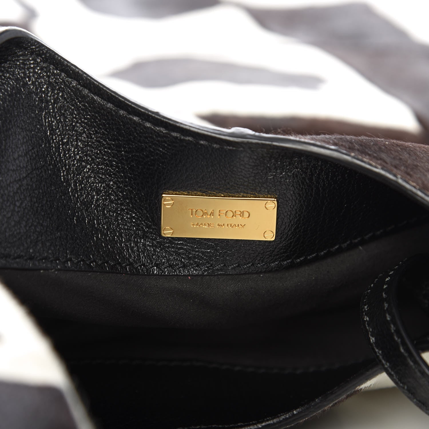 Tom Ford Calf Hair Large Alix Padlock Zip Shoulder Bag Black White 7 of 10
