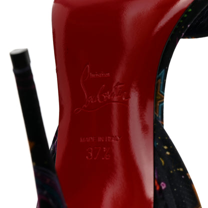 Christian Louboutin Crepe Satin Starlight Sandale Du Desert 100 Ankle Wrap Sandals 37.5 Black Multicolor 7 of 8