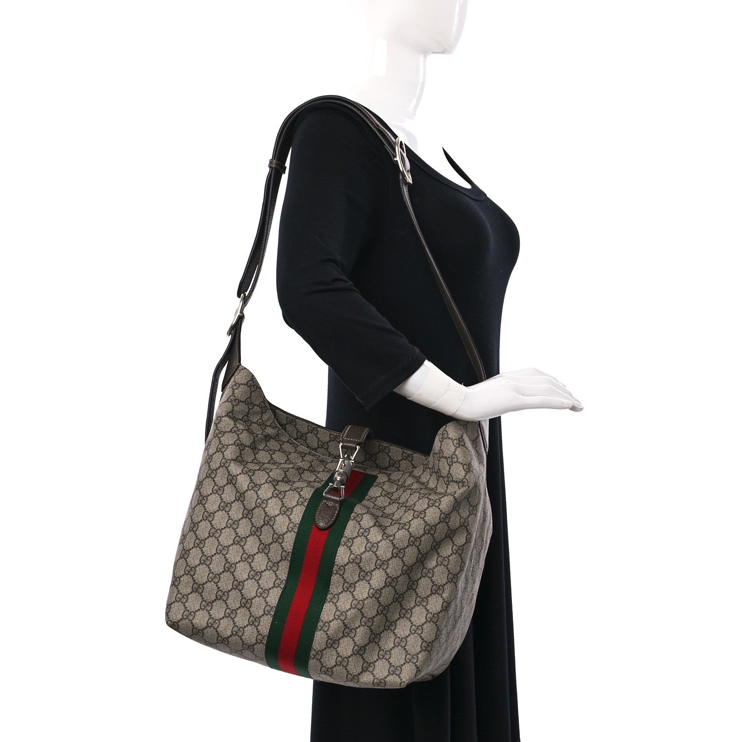 Gucci GG Supreme Monogram Calfskin Web Small Jackie 1961 Shoulder Bag Beige Brown Sugar 2 of 13