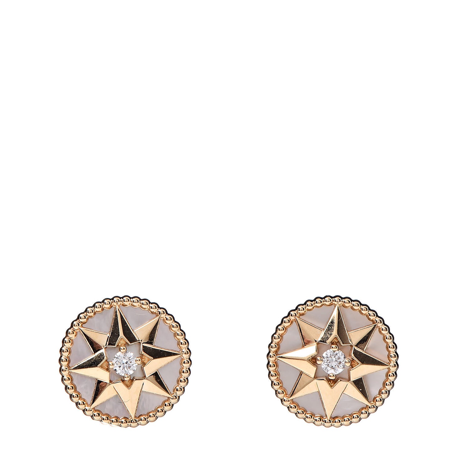 18K Yellow Gold Diamond Mother of Pearl Large Rose Des Vents Earrings