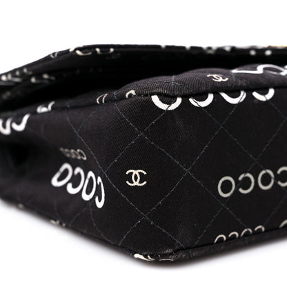 Chanel Canvas Coco Printed Quilted Medium Double Flap Black White 8 of 13