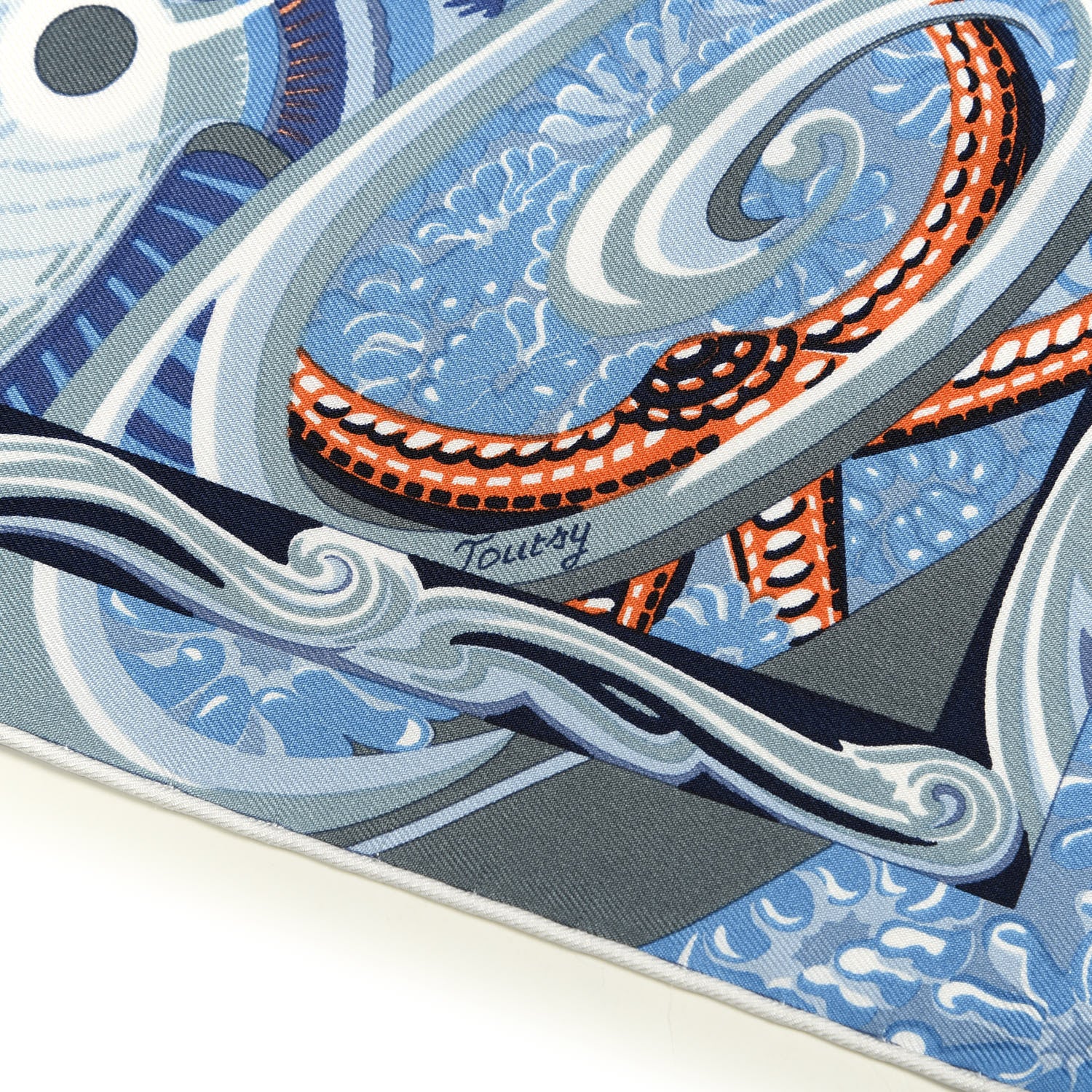 Hermes Silk De la Mer Au Ciel Scarf 90 Blue Jean Ceil Corail 4 of 5