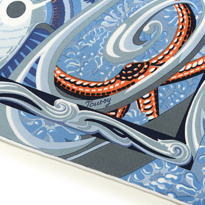 Hermes Silk De la Mer Au Ciel Scarf 90 Blue Jean Ceil Corail 4 of 5
