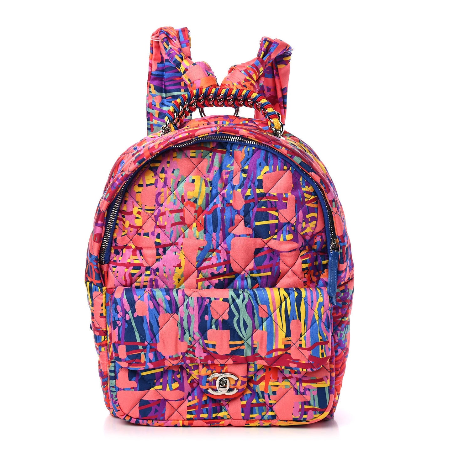 Foulard Fabric Quilted Printed Backpack Pink