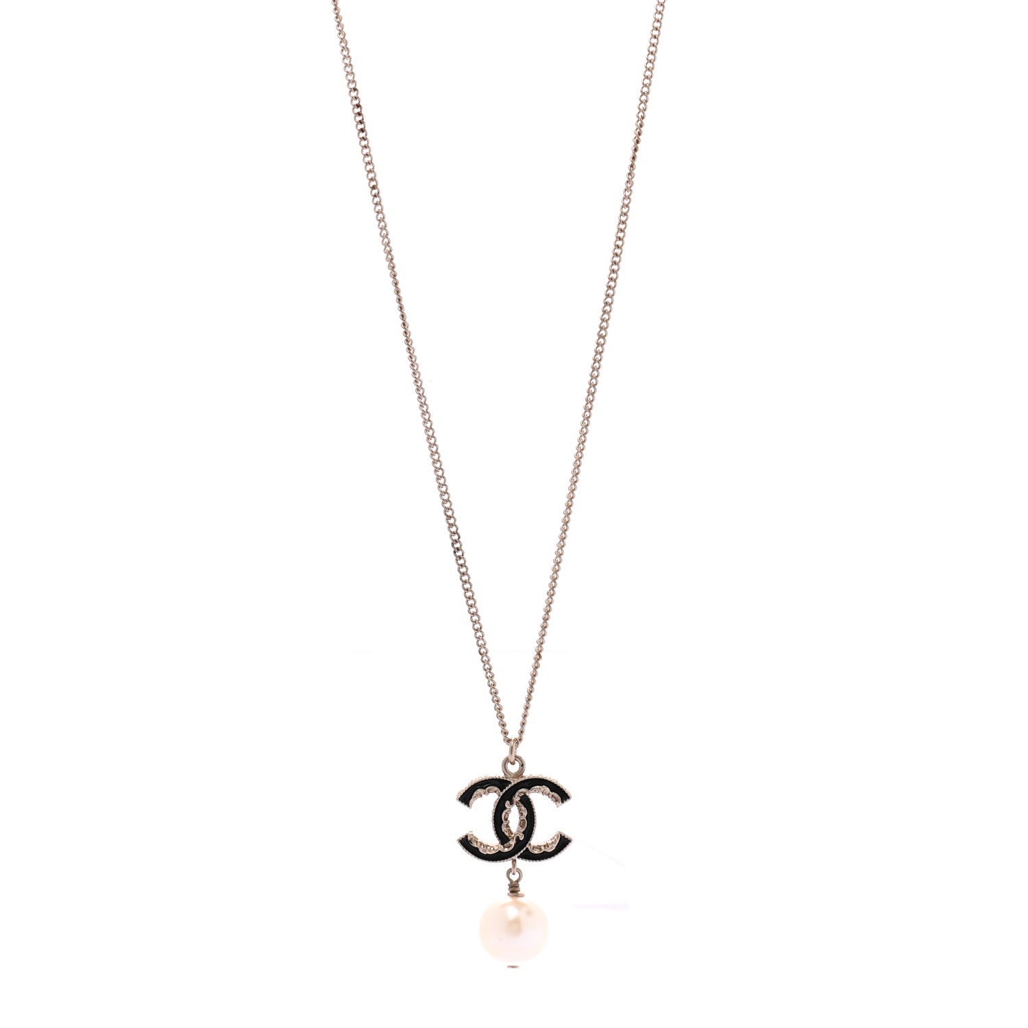 Chanel Enamel Pearl CC Baroque Drop Necklace Black Gold 1 of 4