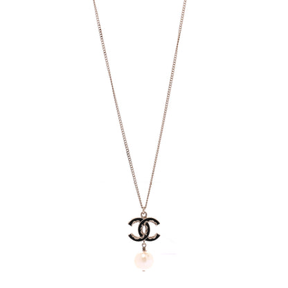 Chanel Enamel Pearl CC Baroque Drop Necklace Black Gold 1 of 4