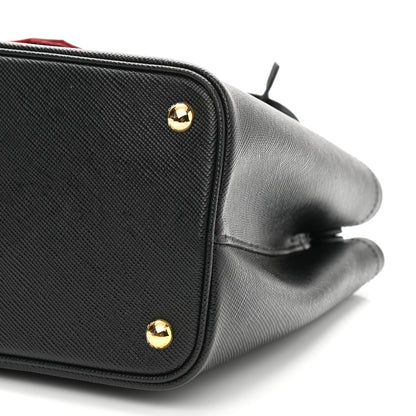 Prada Saffiano Cuir Small Double Bag Black Fuoco 10 of 10