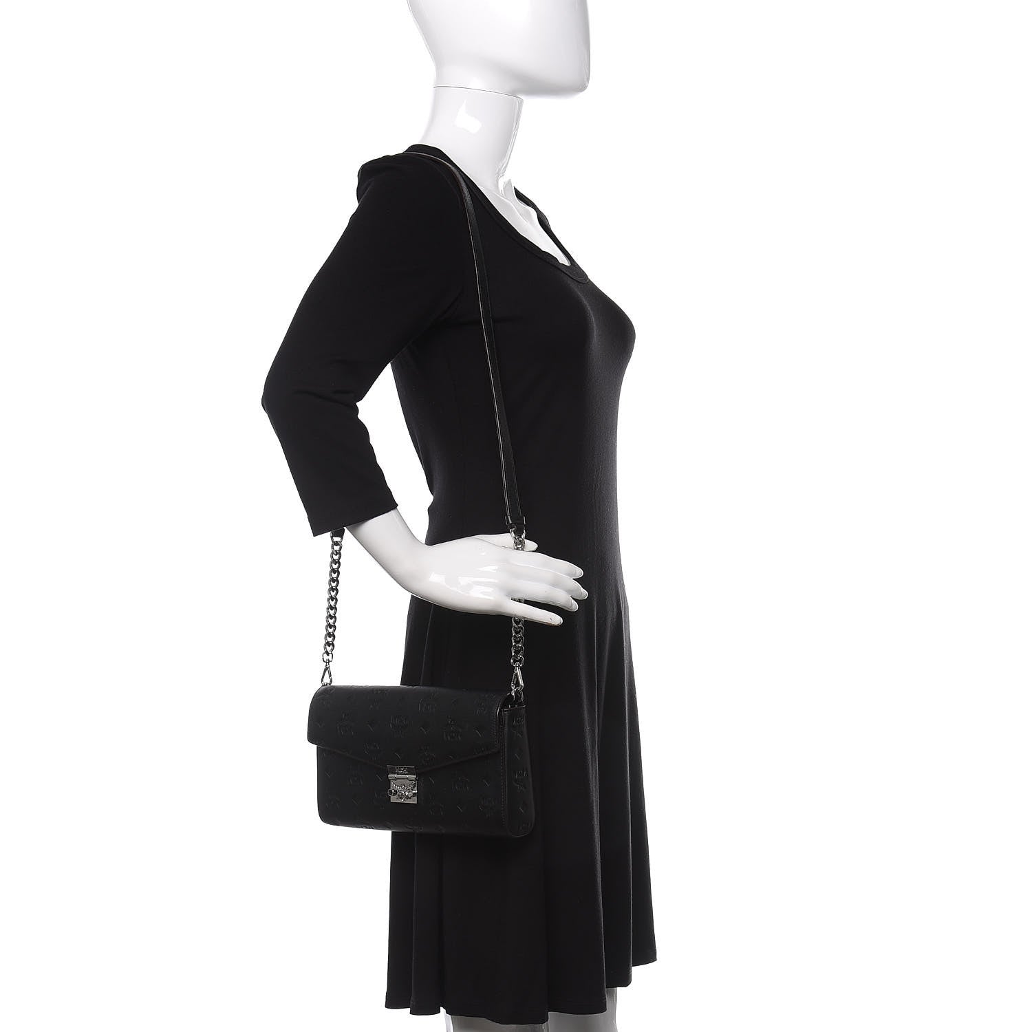 MCM Calfskin Ottomar Monogram Crossbody Bag Black 2 of 9