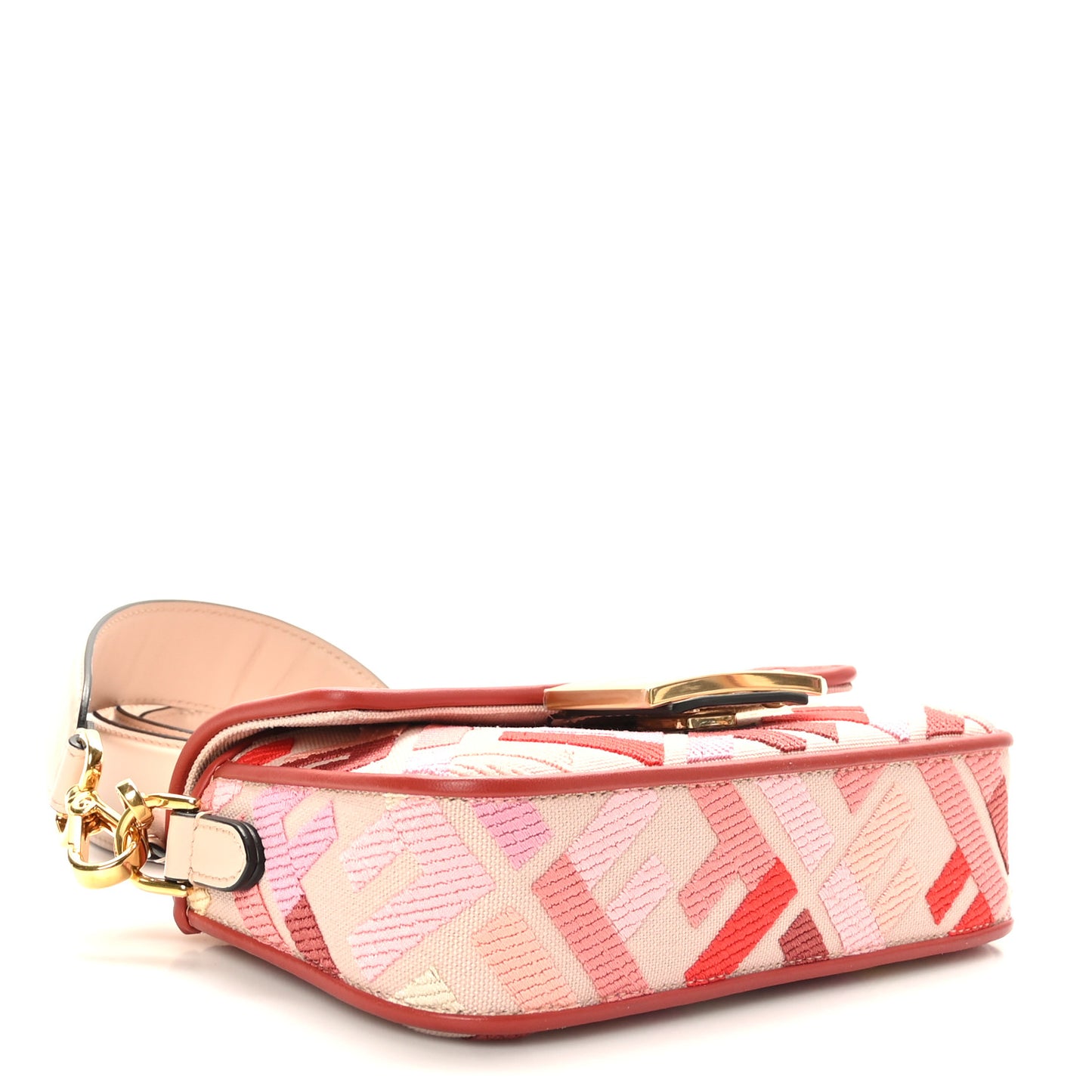 Canvas Vitello King Seta FF Embroidered Mini Baguette Rosa Quarzo Bloody Mary Multicolor
