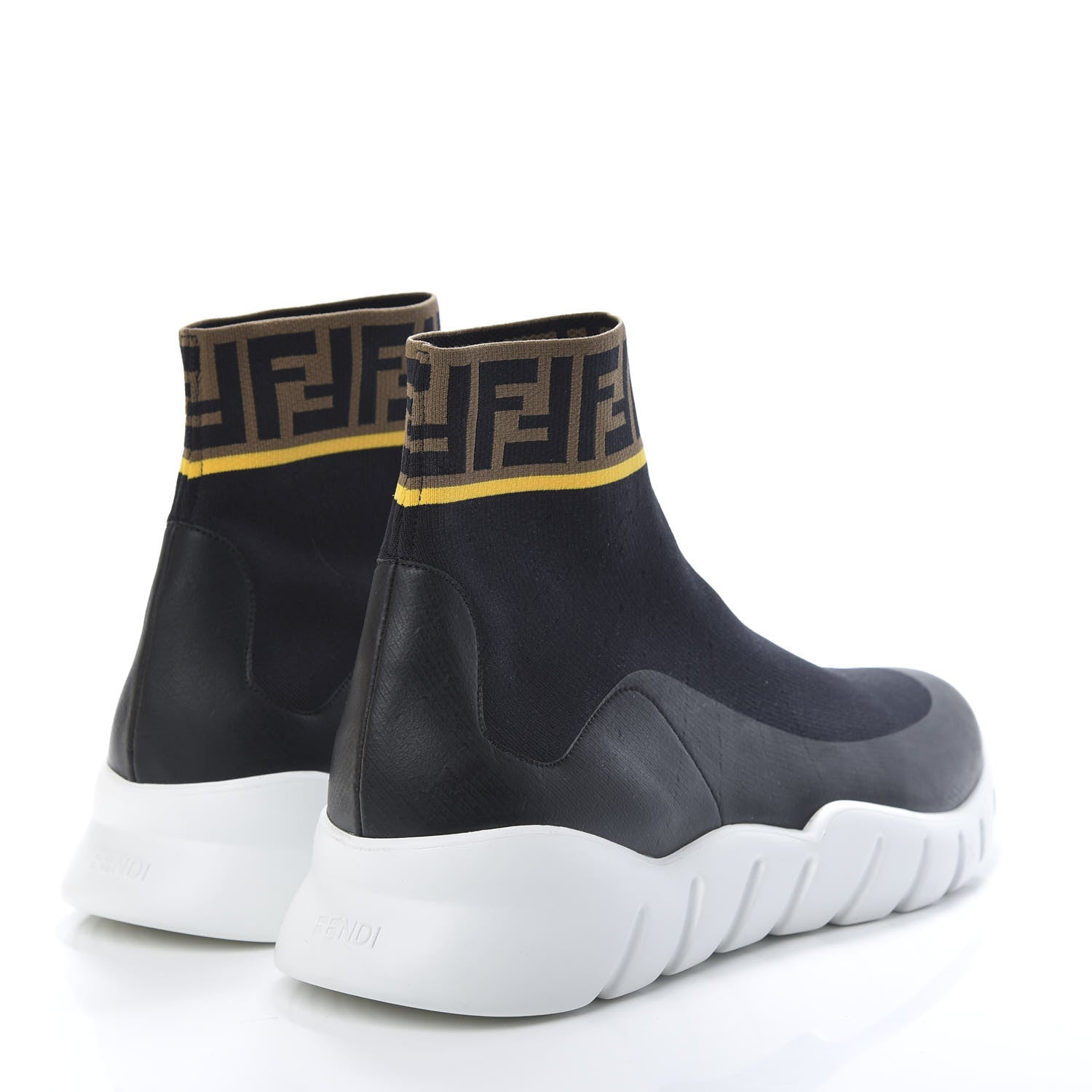 Fendi Jersey FF Mania Mens High Top Sock Sneakers 11 Black Tobacco Yema 4 of 8