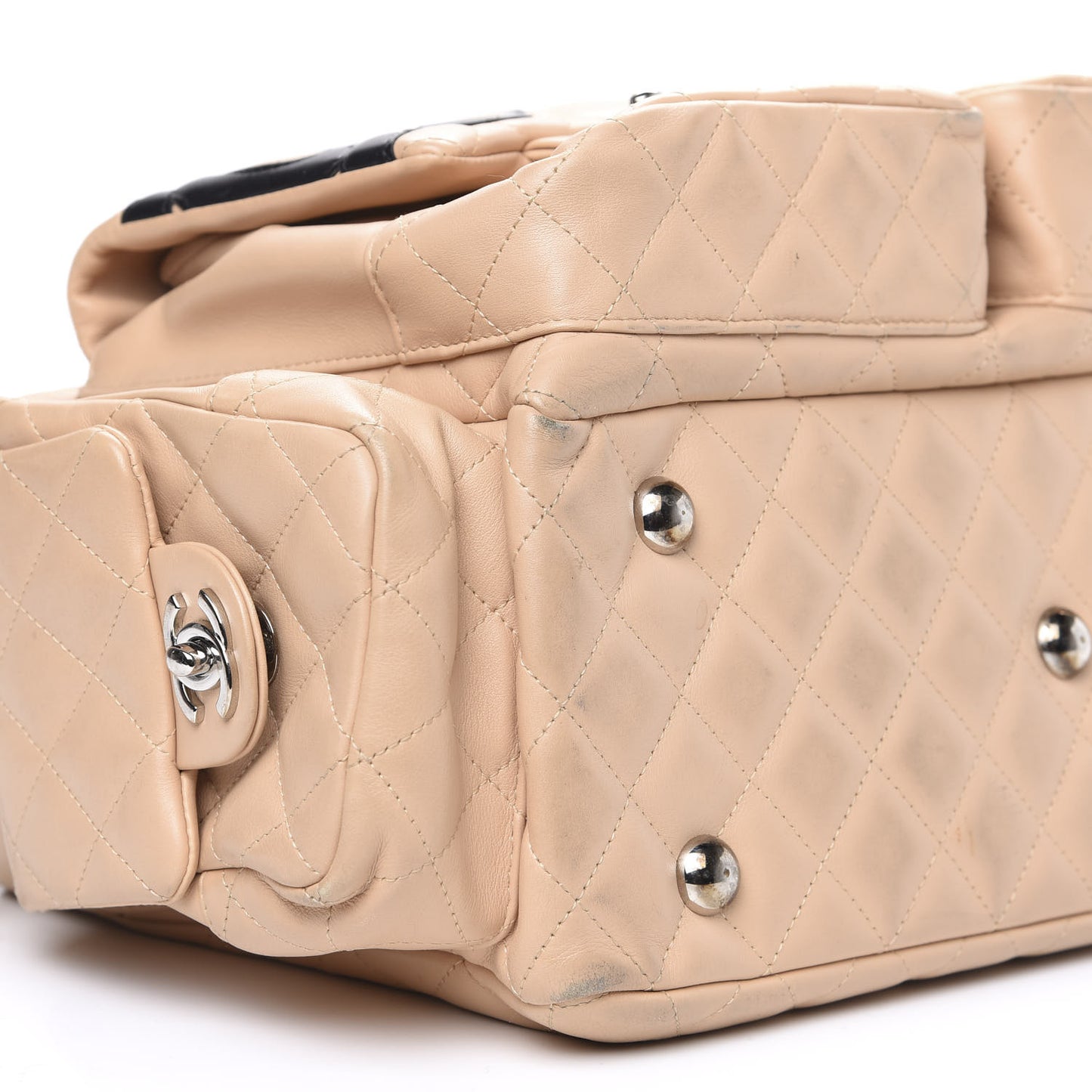 Calfskin Quilted Large Cambon Multipocket Reporter Beige Black