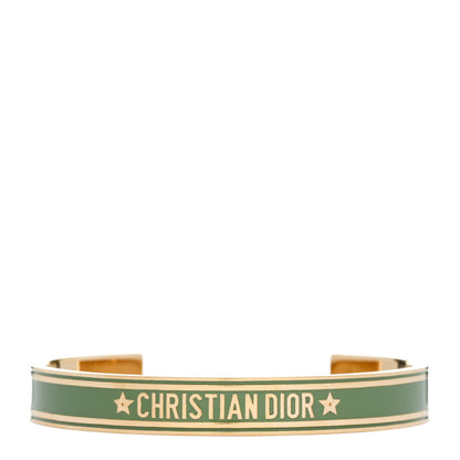 Christian Dior Metal Enamel Code Bangle Bracelet Light Green Gold 1 of 4