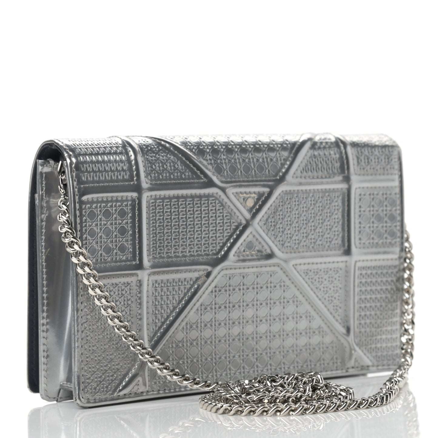 Metallic Micro-Cannage Diorama Wallet on Chain Pouch Argent