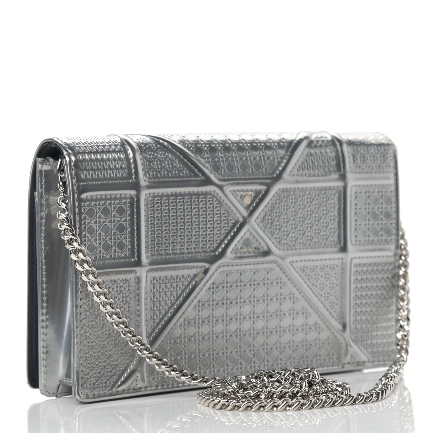Christian Dior Metallic Micro-Cannage Diorama Wallet on Chain Pouch Argent 3 of 11