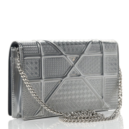 Christian Dior Metallic Micro-Cannage Diorama Wallet on Chain Pouch Argent 3 of 11