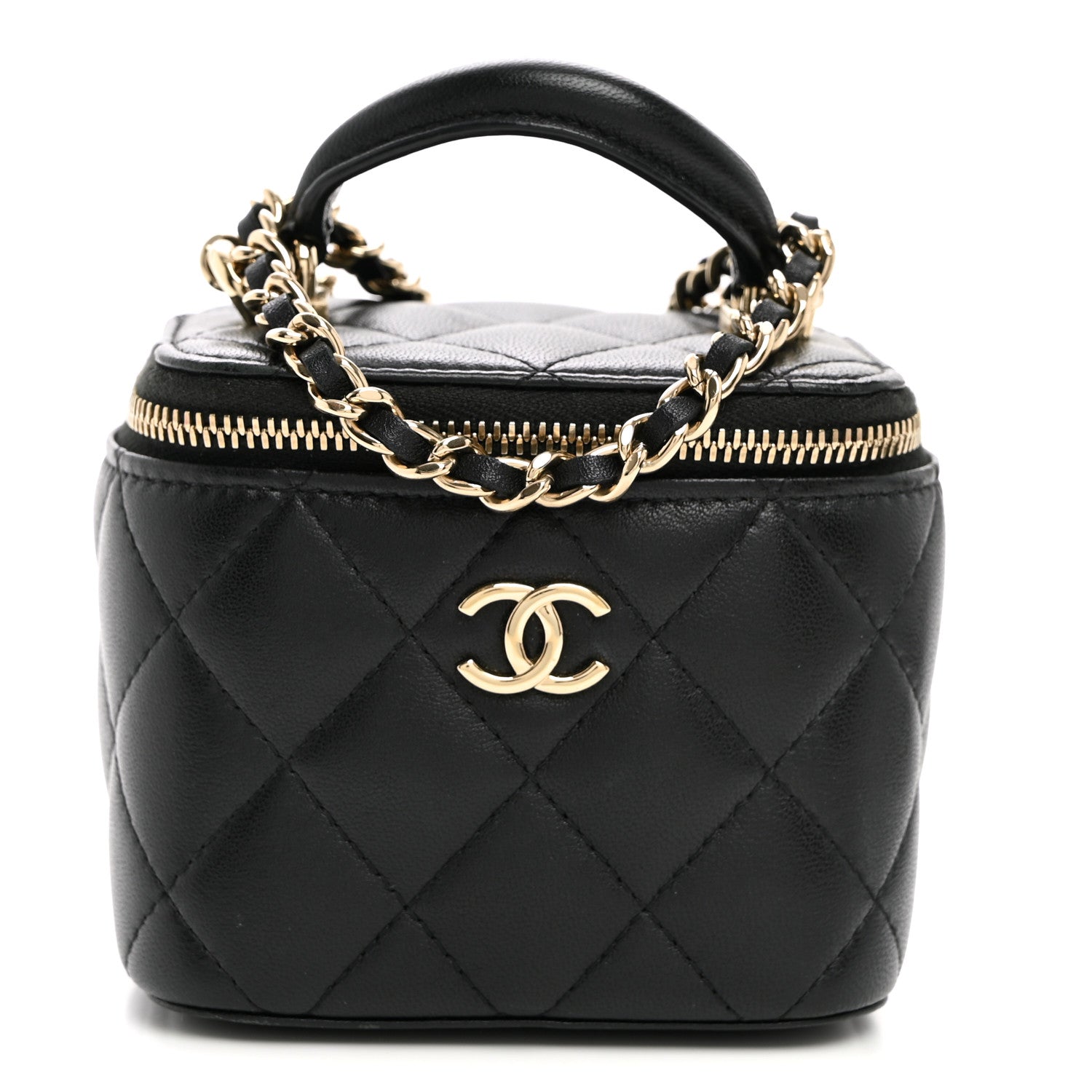 Chanel Lambskin Quilted Top Handle Mini Vanity Case With Chain Black 1 of 12