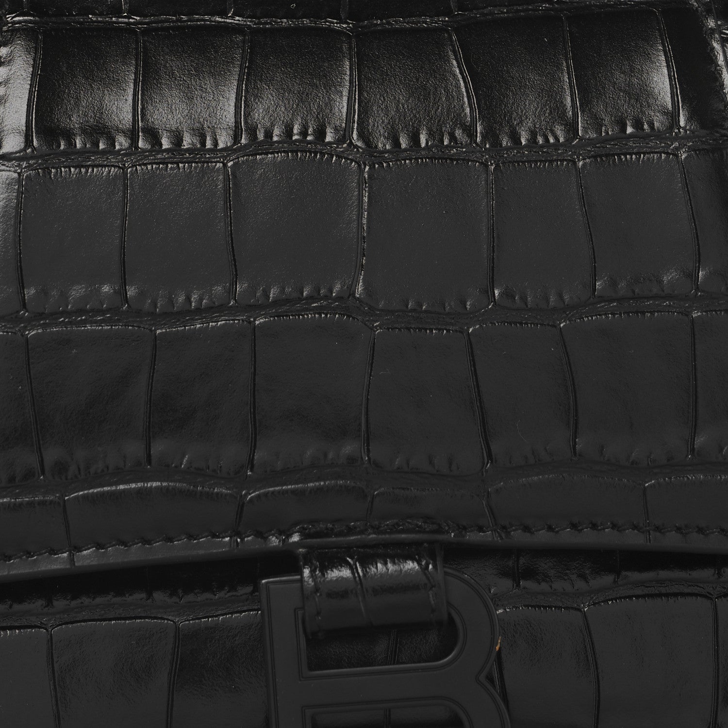 Balenciaga Shiny Calfskin Monochrome Crocodile Embossed Small Hourglass Top Handle Bag Black 7 of 10