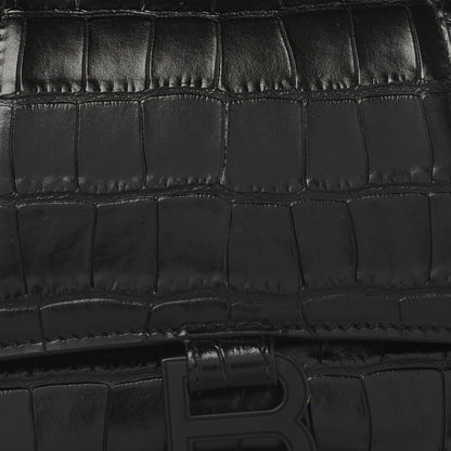 Balenciaga Shiny Calfskin Monochrome Crocodile Embossed Small Hourglass Top Handle Bag Black 7 of 10
