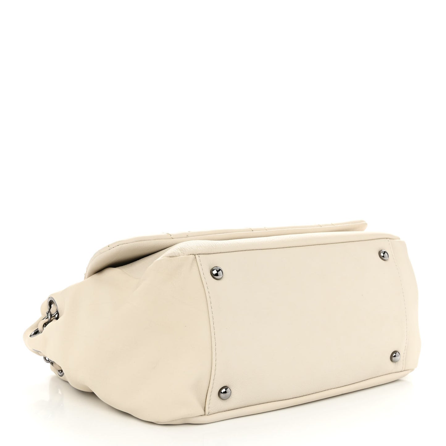 Calfskin Diamond Stitch Accordion Flap White