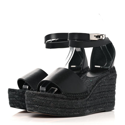 Hermes Calfskin Tivoli Espadrille Wedge Sandals 36 Black 3 of 8
