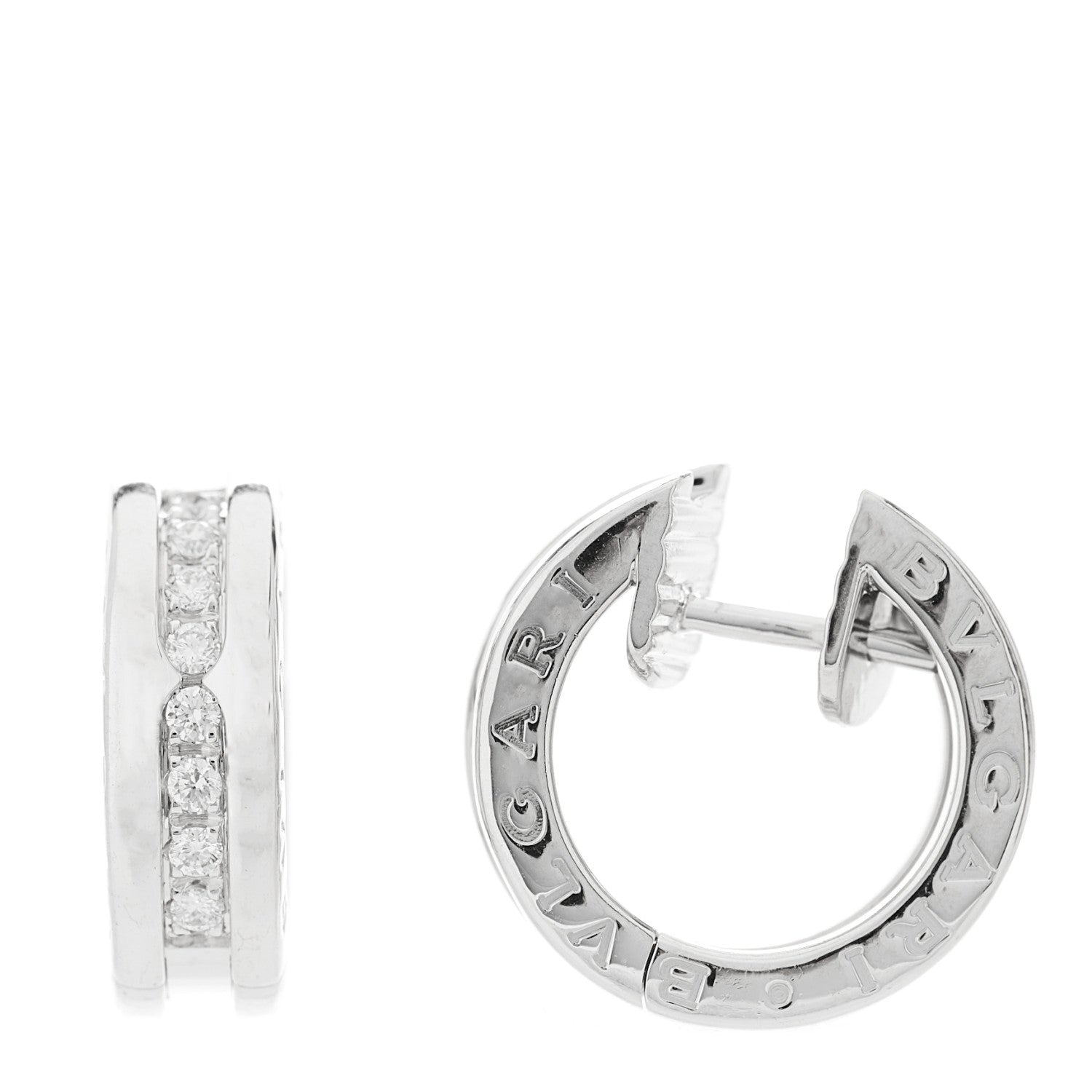 Bulgari 18K White Gold Diamond Small B.Zero1 Hoop Earrings 1 of 5