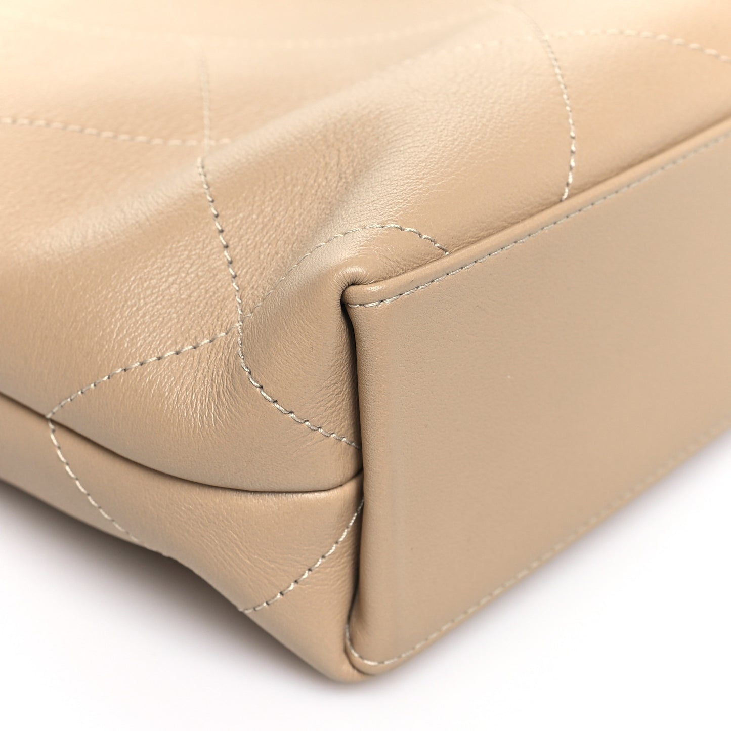Calfskin Stitched Small Shopping Tote Dark Beige