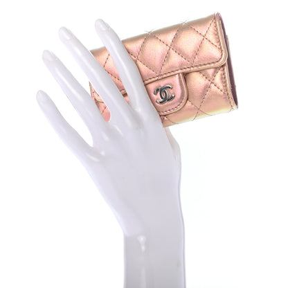 Chanel Iridescent Calfskin Quilted Classic 4 Key Holder Wallet Pink 2 of 7