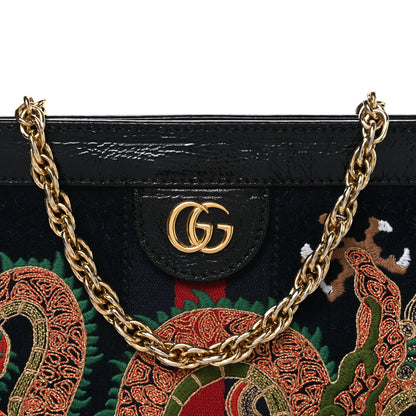 Gucci Suede Patent Web Dragon Embroidered Medium Ophidia Chain Shoulder Bag Blue Multicolor Black 8 of 11