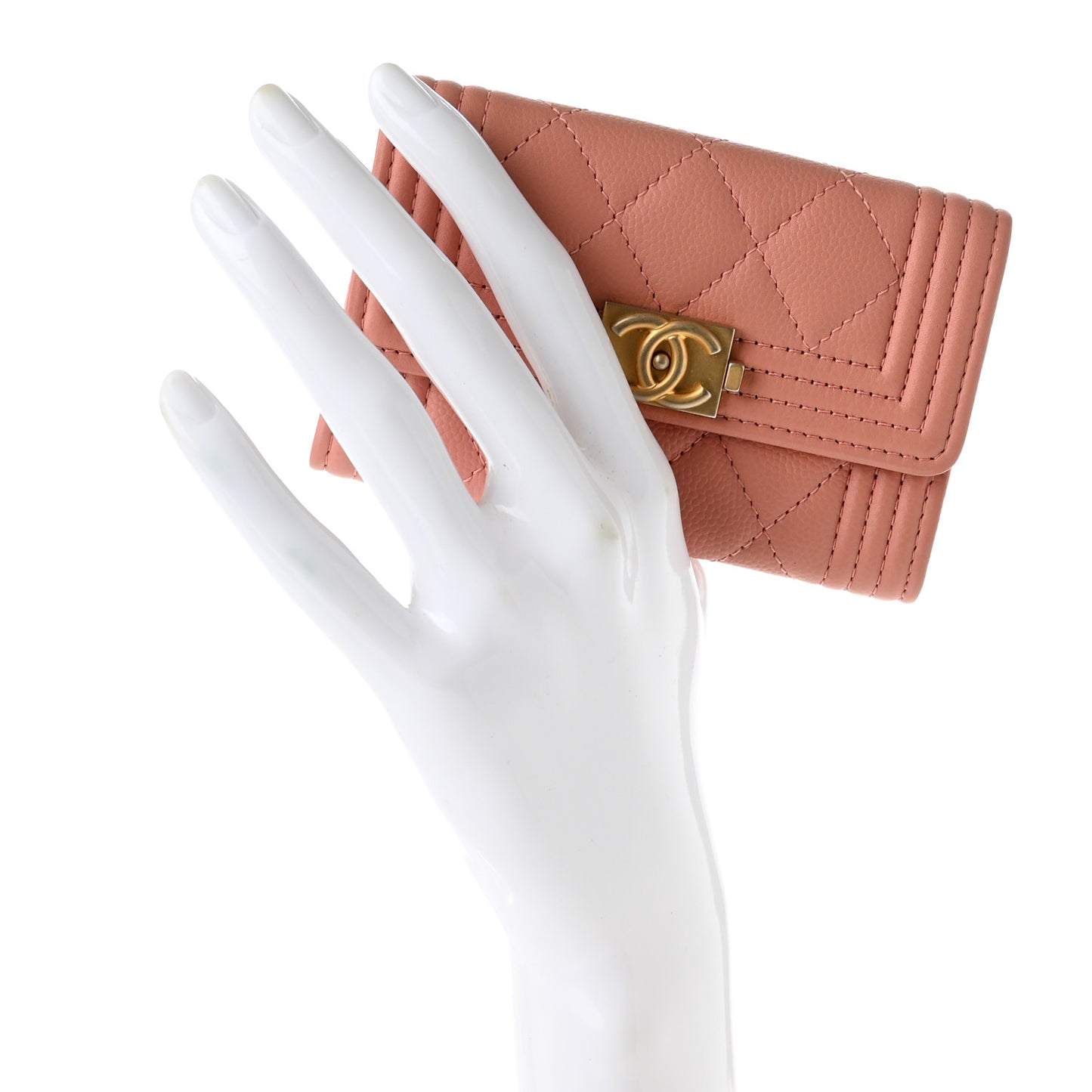 Caviar Quilted Boy Flap Card Holder Wallet Light Pink